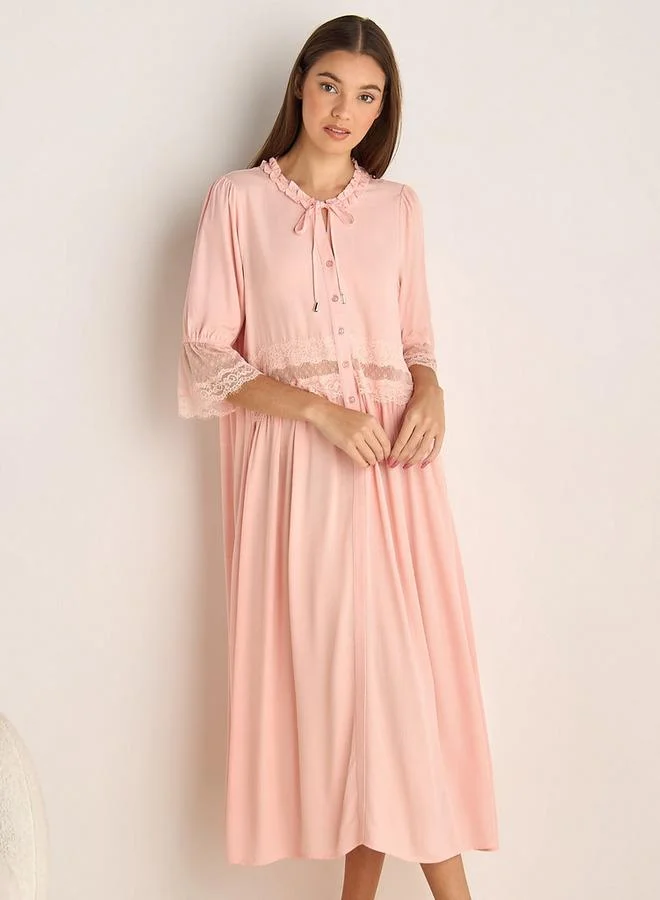 سبلاش فيڤ Night Dress with 3/4 Sleeves and Lace Trim